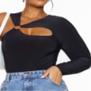 Black Asymmetrical Women bodysuit top